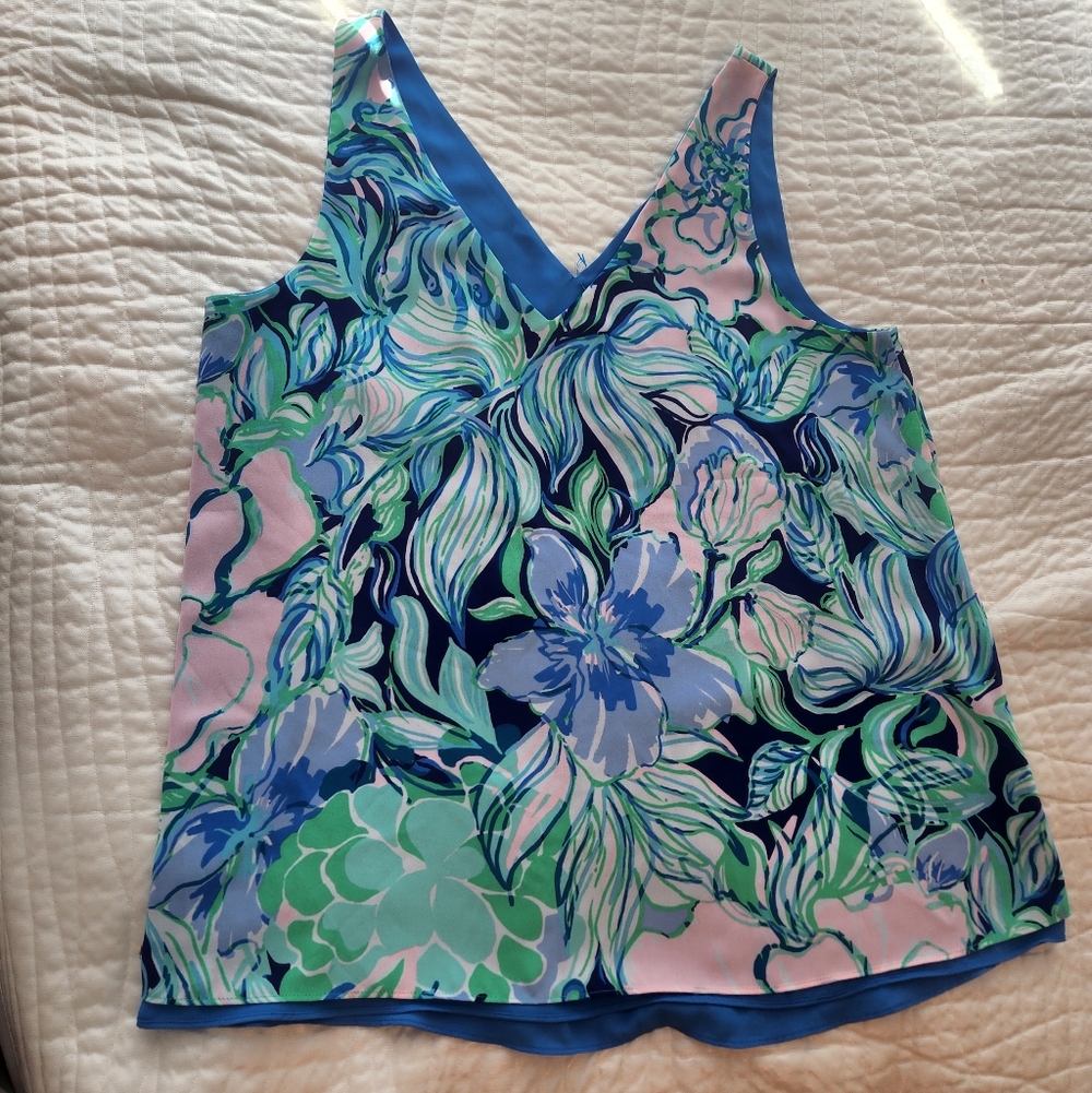 Lilly Pulitzer Floral V-Neck Tank in Blue, Green & Pink